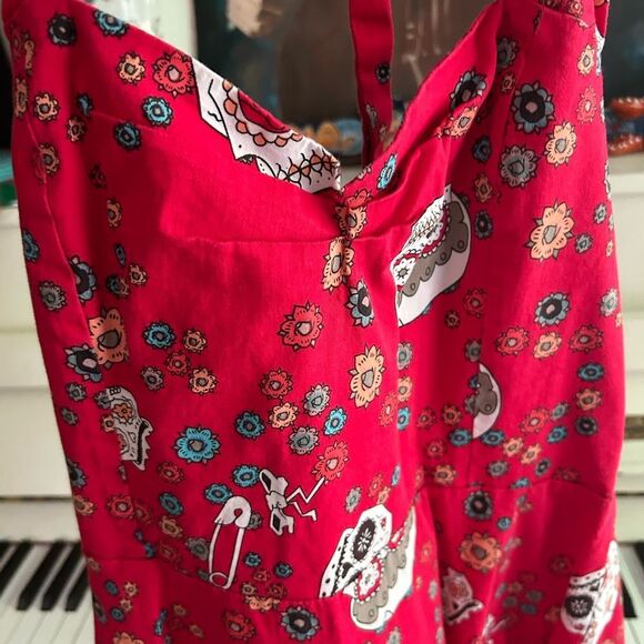 Vibrant Red Skull Pattern Mini Dress L - Picture 9 of 16